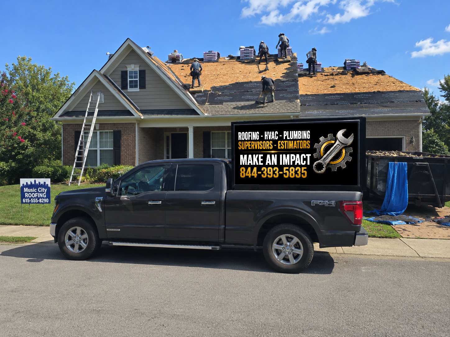 Eye Level Mobile truck at a roofing job site
